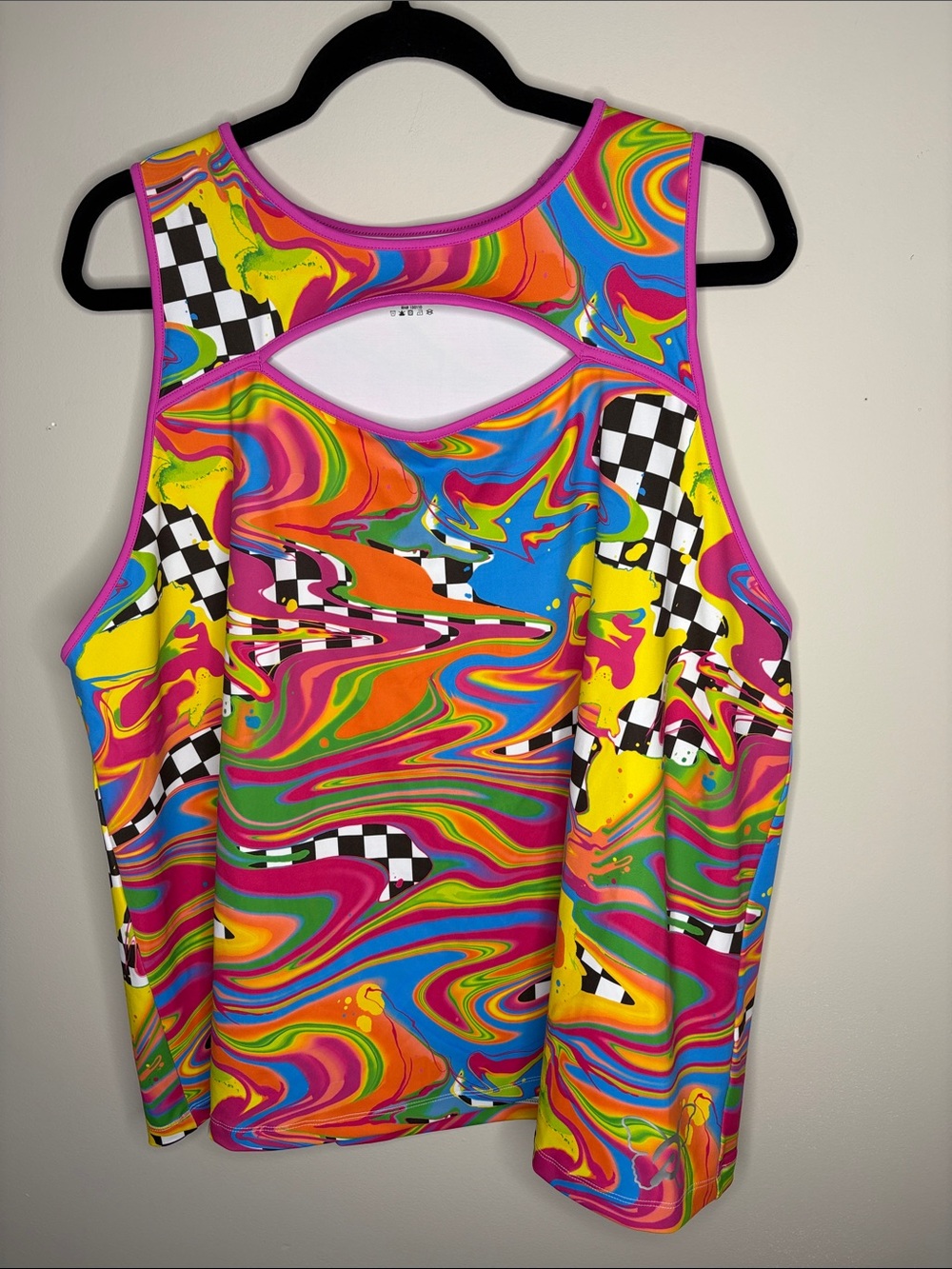 Peloton Neon Multicolor Racerback Tank with Checkerboard Accents
